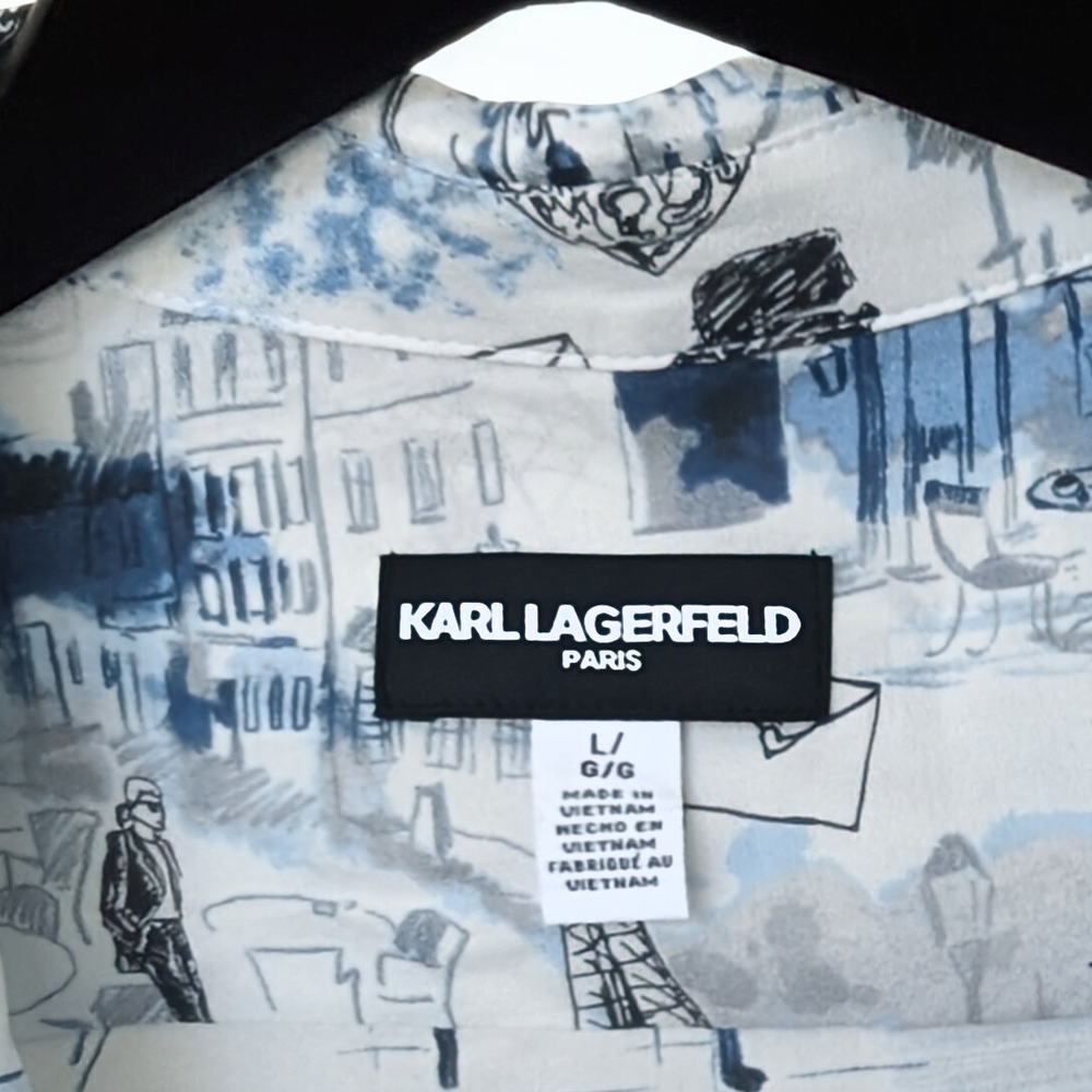Karl Lagerfeld Blue White Graphic Button Up Shirt - Picture 3 of 4